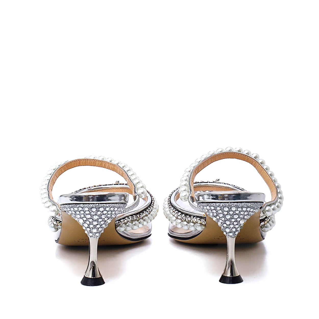 Mach & Mach - Silver Pvc & Patent Leather Diamond of Elizabeth Pearl Mules 